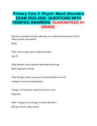 Primary Care II -Psych- Mood disorders  EXAM 2025-2026. QUESTIONS WITH  VERIFIED ANSWERS.