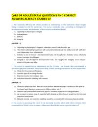 CARE OF ADULTS EXAM  QUESTIONS AND CORRECT ANSWERS ALREADY GRADED A+