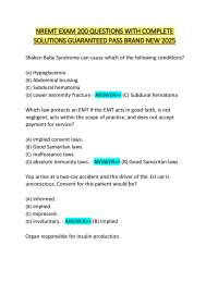 NREMT EXAM 200 QUESTIONS WITH COMPLETE  SOLUTIONS GUARANTEED PASS BRAND NEW 2025