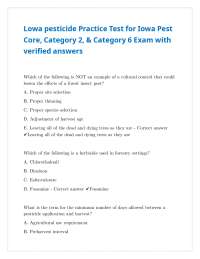 Lowa pesticide Practice Test for Iowa Pest Core, Category 2, & Category 6
