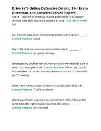 Drive Safe Online Defensive Driving 1 Hr Exam Questions and Answers (Solved Papers)