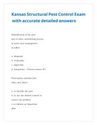 Kansas Structural Pest Control Exam with accurate detailed answers