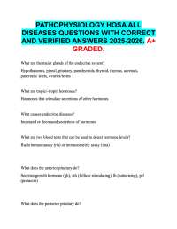 PATHOPHYSIOLOGY HOSA ALL  DISEASES QUESTIONS WITH CORRECT  AND VERIFIED ANSWERS 2025-2026.