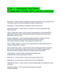 QUIZ 1 NURSING HISTORY- COMMUNICATION- WELLNESS (UNITEK) QUESTIONS AND ANSWERS 2025-2026