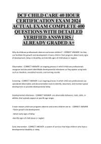 DCF CHILD CARE 40 HOUR  CERTIFICATION EXAM 2024  ACTUAL EXAM COMPLETE 400  QUESTIONS WITH