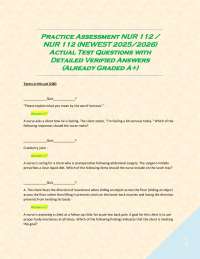 Practice Assessment NUR 112 / NUR 112 (NEWEST 2025/2026) Actual Test Questions with Detail