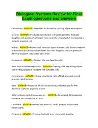 Biological Systems Review for Final Exam Questions And With Revised Answers.