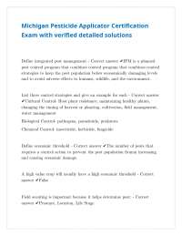 Michigan Pesticide Applicator Certification Exam with verified detailed solutions
