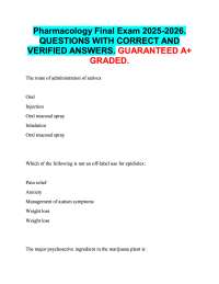 Pharmacology Final Exam 2025-2026.  QUESTIONS WITH CORRECT AND  VERIFIED ANSWERS. A+ GRADE