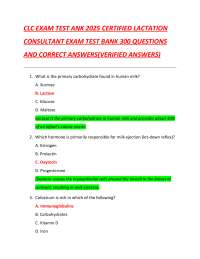 CLC EXAM  TEST BANK 2025 CERTIFIED LACTATION   CONSULTANT EXAM TEST BANK 300 QUESTIONS  AN