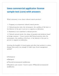 Iowa commercial applicator license sample test (core) with answers