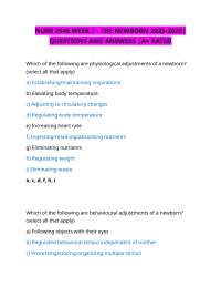 NURS 2546 WEEK 7 - THE NEWBORN 2025-2026|QUESTIONS AND ANSWERS |A+ RATED