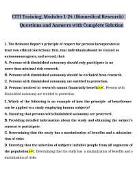CITI Training, Modules 1-24 Questions and Answers with Complete Solutions