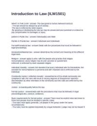 Introduction to Law (ILW1501) Questions and Answers Fully Solved
