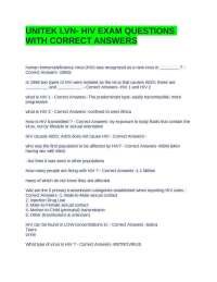 UNITEK LVN- HIV EXAM QUESTIONS WITH CORRECT ANSWERS