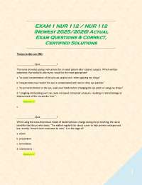 EXAM 1 NUR 112 / NUR 112 (Newest 2025/2026) Actual Exam Questions & Correct, Certified Sol