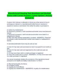 Manufactured Housing Test Questions and Multiple Choice with Correct Answers | Latest Upda