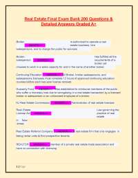 Real Estate Final Exam Bank 200 Questions &  Detailed Answers Graded A+