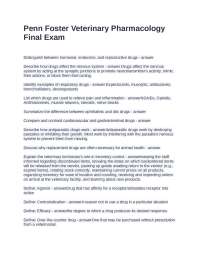 Penn Foster Veterinary Pharmacology Final Exam Questions and Answers 100% Solved