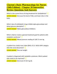 Clayton's Basic Pharmacology for Nurses (18th Edition) - Chapter 20 Interactive Review Que