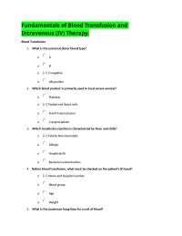 Fundamentals of Blood Transfusion and Intravenous (IV) Therapy.