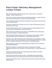 Penn Foster Veterinary Management Lesson 2 Exam Questions and Answers