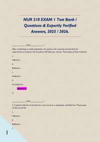 NUR 210 EXAM 1 Test Bank / Questions & Expertly Verified Answers, 2025 / 2026.  __________