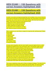 HESI EXAM 1 (158 Questions with correct Answers highlighted) 2025.pdf