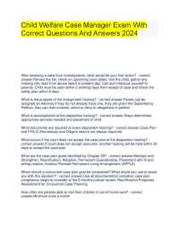 Child Welfare Case Manager Exam With Correct Questions And Answers 2024.