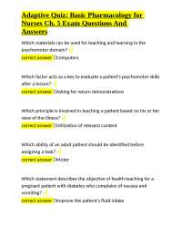 Adaptive Quiz: Basic Pharmacology for Nurses Ch. 5 Exam Questions And Answers