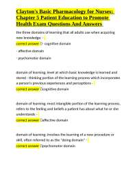 Clayton's Basic Pharmacology for Nurses: Chapter 5 Patient Education to Promote Health Exa