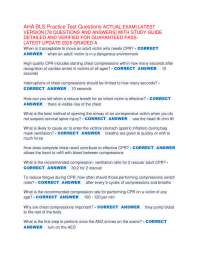 AHA BLS Practice Test Questions ACTUAL EXAM] LATEST  VERSION [78 QUESTIONS AND ANSWERS] WI