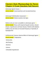 Clayton's Basic Pharmacology for Nurses Chapter 12 Exam Questions And Answers