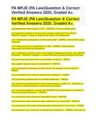 PA MPJE (PA Law) Question & Correct Verified Answers