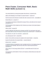 Penn Foster. Consumer Math, Basic Math Skills (Lesson 1). Questions and Answers 100% Corre