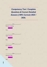 Competency Test / Complete Questions & Correct Detailed Answers (100% Correct) 2025 / 2026
