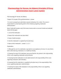 Pharmacology For Nurses, 6e (Adams) Principles Of Drug Administration Exam Latest Update.