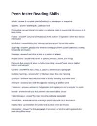 Penn foster Reading Skills Questions with Accurate Answers