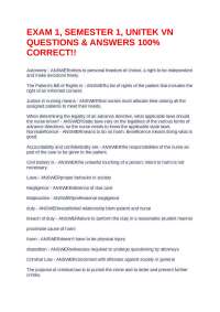 EXAM 1, SEMESTER 1, UNITEK VN QUESTIONS & ANSWERS 100% CORRECT!!