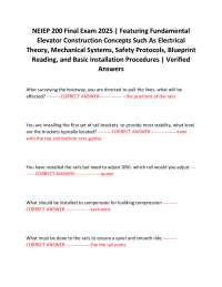 NEIEP 200 Final Exam 2025 | Featuring Fundamental Elevator Construction Concepts