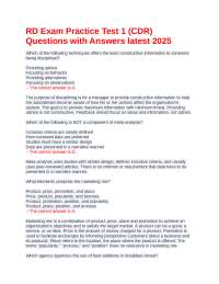 RD Exam Practice Test 1 (CDR) Questions with Answers latest 2025
