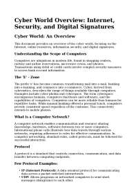 Summary, Cyber World Overview: Internet, Security, and Digital Signatures