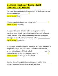 Cognitive Psychology Exam 1 Kool Questions And Answers