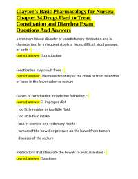 Clayton's Basic Pharmacology for Nurses: Chapter 34 Drugs Used to Treat Constipation and D
