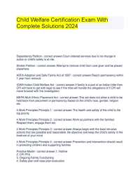 Child Welfare Certification Exam With Complete Solutions 2024