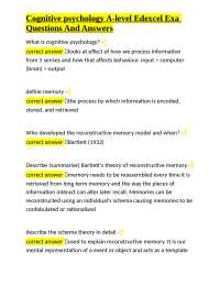 Cognitive Psychology A-Level Exam Q&A: Memory Models and Theories