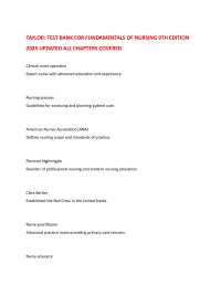 TAYLOR: TEST BANK FOR FUNDAMENTALS OF NURSING 9TH EDITION 2025 UPDATED ALL CHAPTERS COVERE