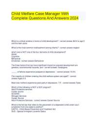 Child Welfare Case Manager With Complete Questions And Answers 2024