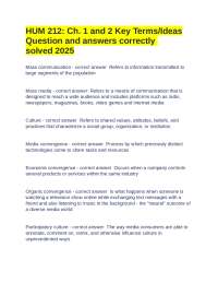 HUM 212: Ch. 1 and 2 Key Terms/Ideas Question and answers correctly solved 2025
