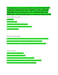 Fundamentals to Insurance Midterm Exam 2025-2026 WITH COMPLETE QUESTIONS AND CORRECTLY WEL